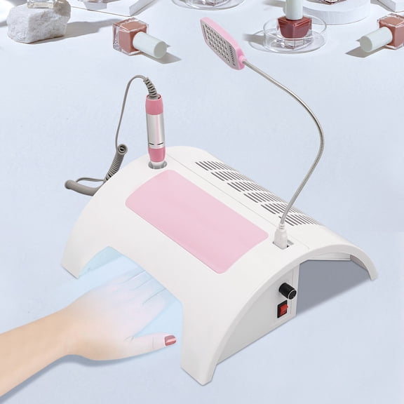 60W 5in1 UV+LED Nail Lamp Kit with Dust Collector & Electric Nail Drill  LCD Timer, Dual Fans, Hand Rest, 6 Bits & Rings  DIY Home Salon Set