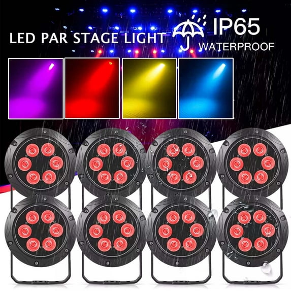 60W 6LED Par IP65 Waterproof RGBW Stage Lights DMX Sound Activated Outdoor Concert Show Disco, 8Pcs