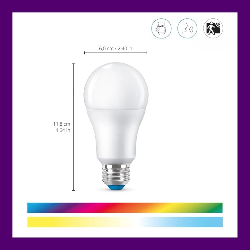 60W A19 Color LED Smart Bulb - Pack of 3 - E26- Indoor - Connects to Your Existing Wi-Fi - Control with Voice or App + Activate with Motion - Matter Compatible