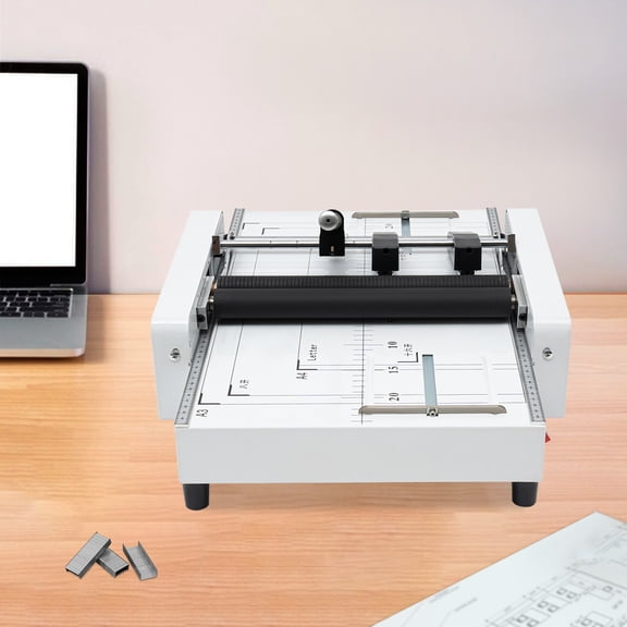 60W A3 Folding Binding Machine, 2-in-1 Paper Folding Machine Booklet Maker Binding & Folding Machine with Visible Panel About 200-300 Books/H Max. for Schools Print Stores Offices Beige