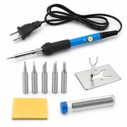60W Adjustable Temperature Soldering Iron Kit 9-in-1 Electric Welding Tool Set with 5 Replacement Tips, Stand, Sponge and Solder Wire Tube for Electronics Repair DIY