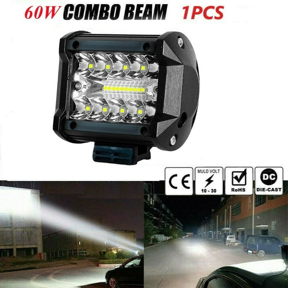 60W Car LED Work Light Ultra- Bright 12V Headlight Fog Lamp Combo- For SUV ATV Offroad Vehicles Trucks Boats LED Headlights