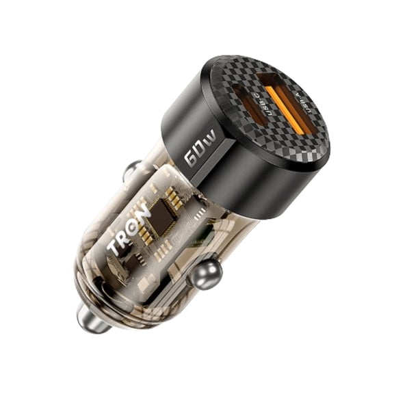 60W Dual-Port Car Charger | USB-C PD + USB-A QC | Fast Charging