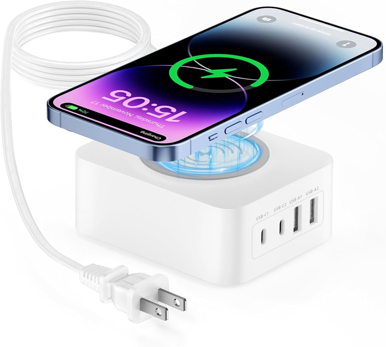 60W Charger Block,Fast Wireless Charger for iPhone 16/16 Pro/16 Pro Max/16 Plus/15/14/13/12,Samsung Galaxy S24/A15 5G/A35/A55/A25,Motorola Razr 2024,Edge 2024,G Stylus,4-Port USB C Charging Station