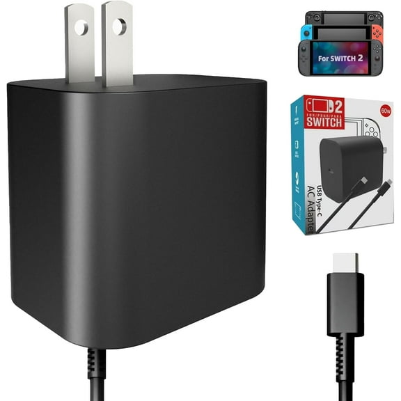 60W Charger Compatible with Switch 2 2025/Switch/OLED/Lite/Steam Deck, AC Adapter Power Supply Fast Charging with 5Ft USB C Cable, 20V 3A Fast Charging Support TV Dock Mode