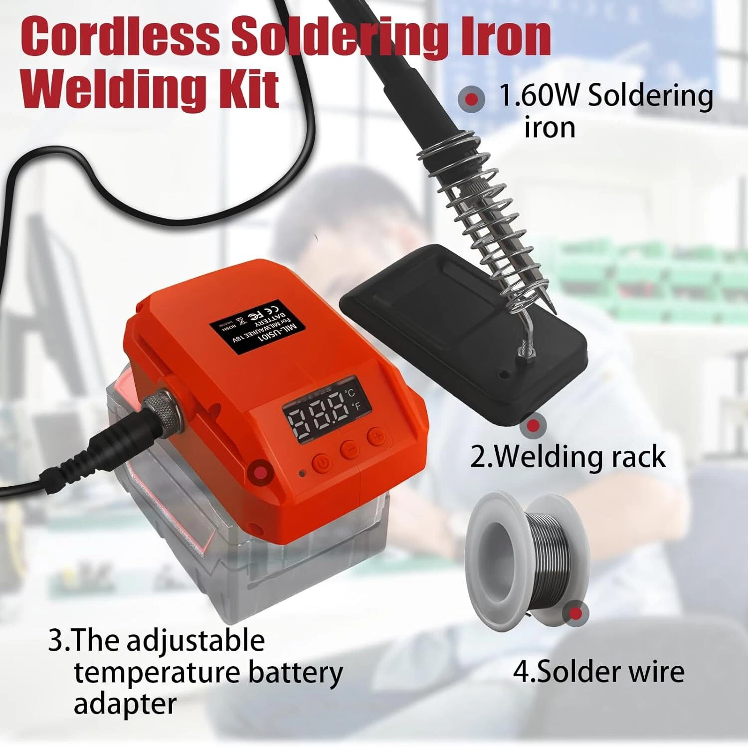 60W Cordless Electric Soldering Iron Station LCD for Milwaukee 18V Li-ion Fast