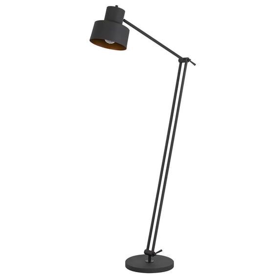 60W Davidson Metal Floor Lamp With Weighted Base, Adjustable Upper And Lower Arms. On Off Socket Switch, Matte Black