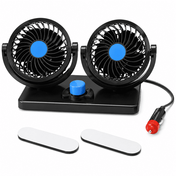 60W Dual Head Car Cooling Fan USB Powered 360 Degree Rotatable 2 Speed Dashboard Air Circulation Fan for Car Truck SUV RV Home Office Black