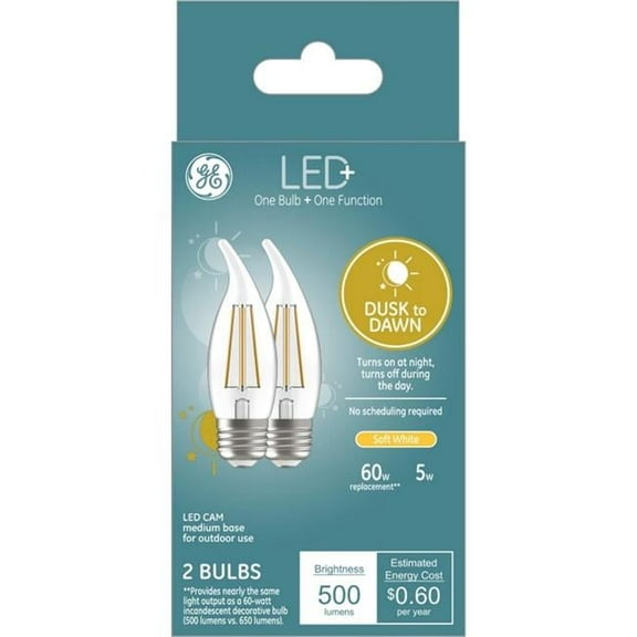 60W Equivalence LED Plus CAM E26 Medium LED Dusk to Dawn Bulb, Soft White - Pack of 2