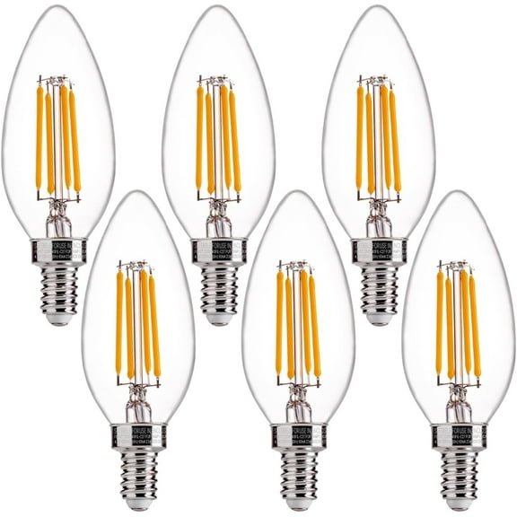 60W Equivalent LED Chandelier Light Bulbs, Dimmable, E12 Base, Clear B11 LED Filament Candelabra Bulbs, 2700K Soft White, 6 Pack