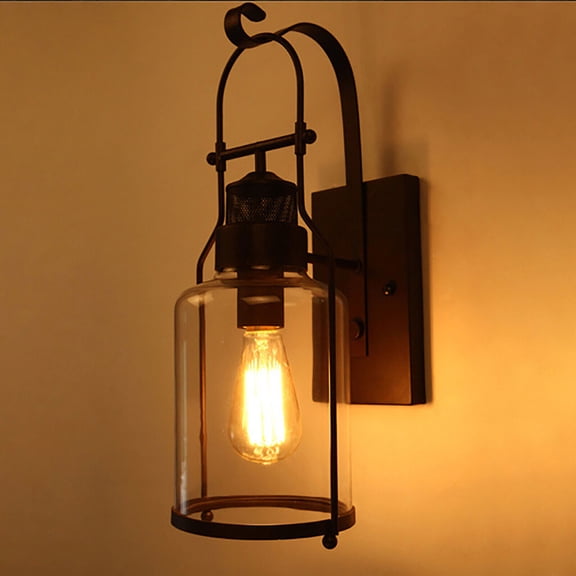 60W Industrial Wall Sconce Lamp, Rustic Lantern Glass Wall Light Fixture for Loft 110-220V