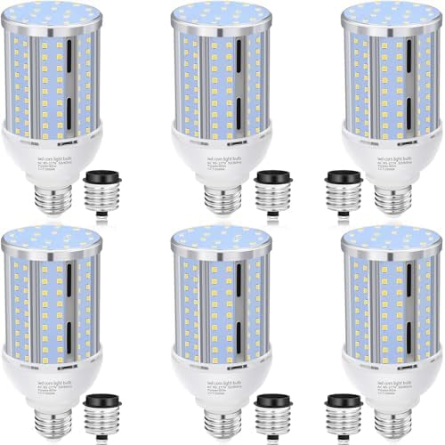 60W LED Corn Light Bulb(6 Pack),(600 Watt Equivalent) Fanless E26/E39 Medium/Large Mogul Base LED Cob Lamp 5000K Daylight 6,900LM for Outdoor Indoor Garage Warehouse Factory Workshop Street Backyard