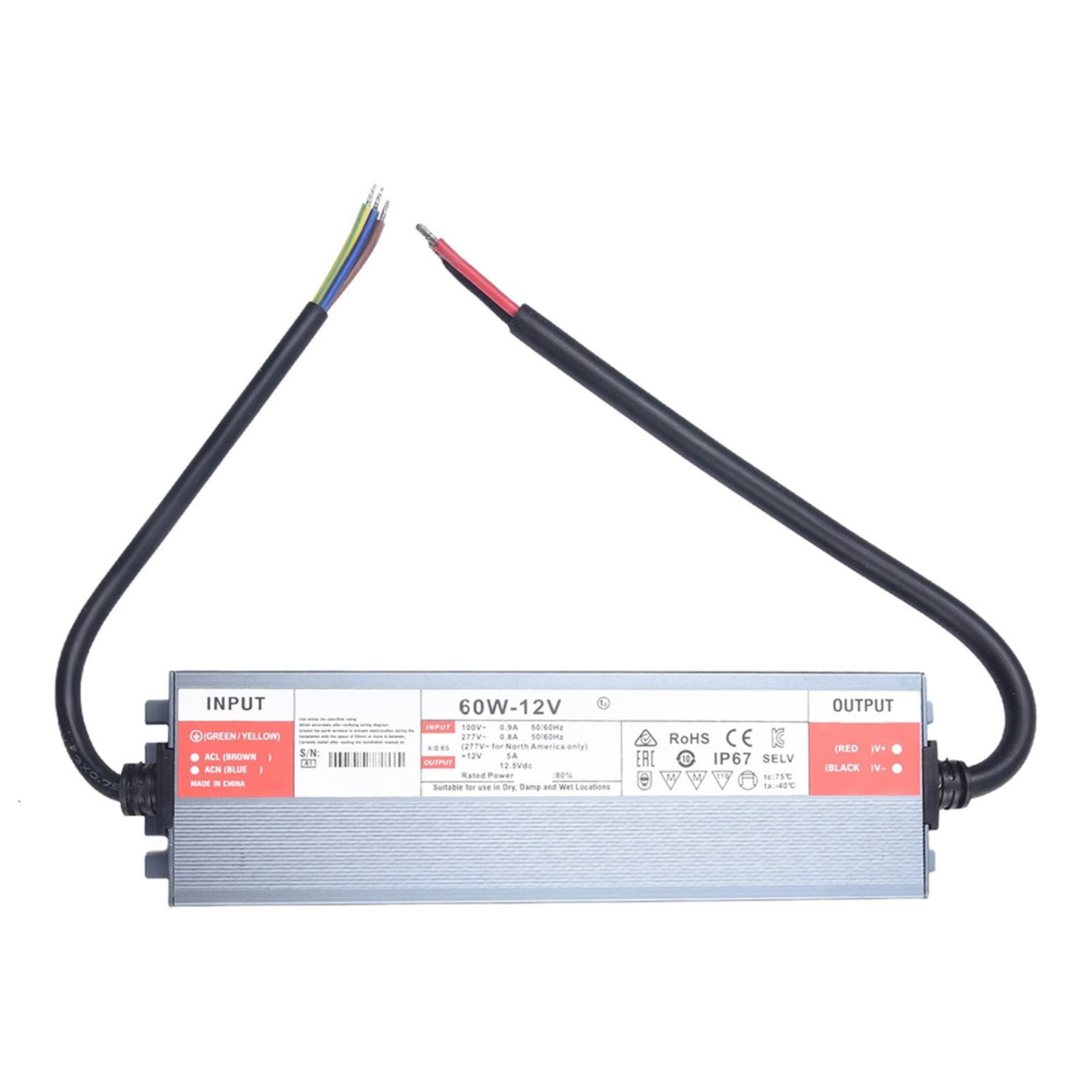 60W LED Driver AC/DC IP67 Waterproof Lighting Transformers Outdoor ...