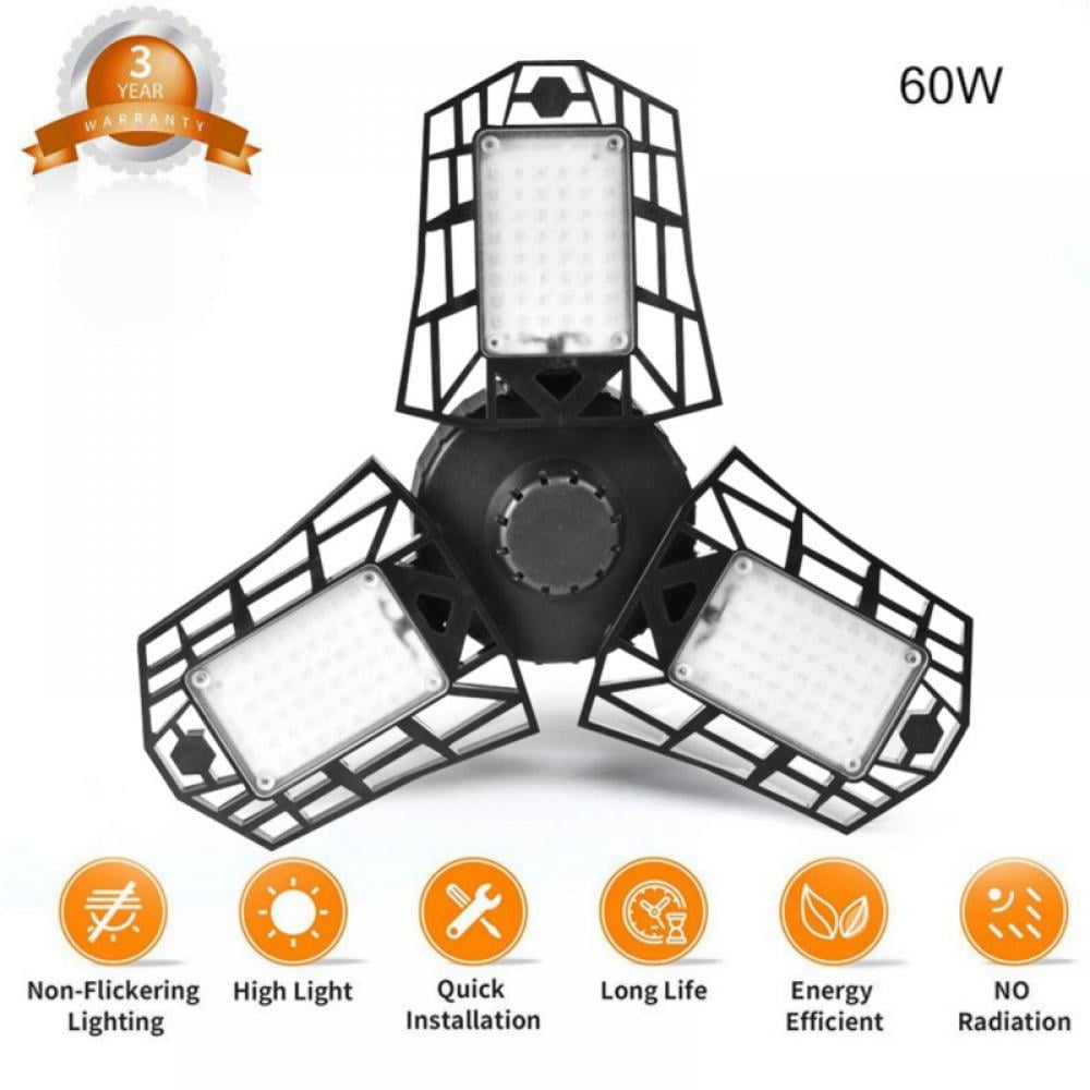 60W LED Garage Lights 6000LM Super Bright Garage Lighting LED Garage Ceiling Lamp Fixtures LED Shop Light with Adjustable Multi-Position Panels LED Light for Garage Workshop Warehouse