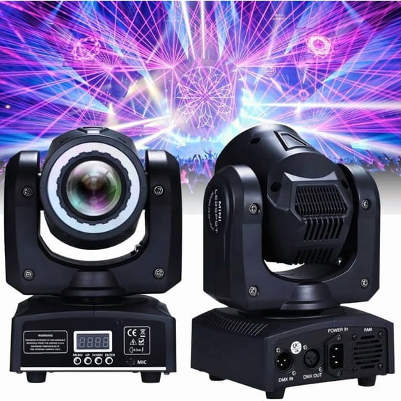 60W LED Moving Head Light, DJ Lights Stage Lighting with 8 GOBO RGB Color Mixing, Moving Head Light with DMX-512 and Voice Control, Suitable for Disco, Mobile DJ, Party, Wedding(1-Pack)$$Music