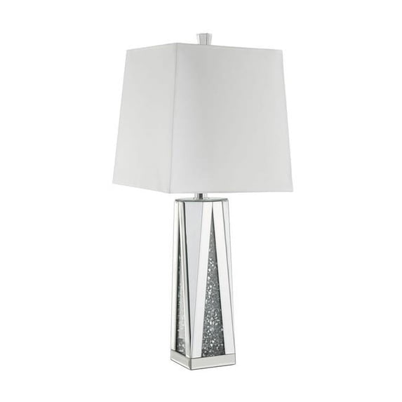 60W Mirrored & Faux Diamonds Table Lamp, White & Clear Glass