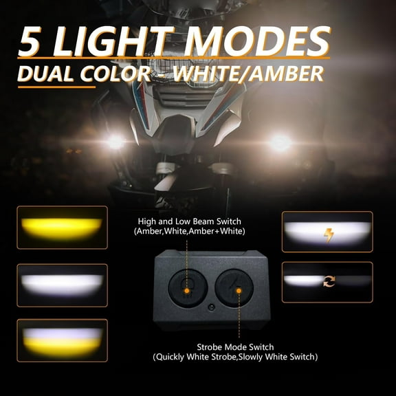 50W Motorcycle Auxiliary LED Light Kit Driving Spotlights with Remote Control