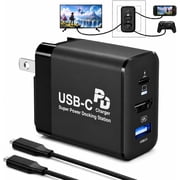 60W Portable Dock Charger for Switch 2 / Switch/OLED, 4K@60Hz HDMI USB-C TV Docking Station with PD 3.0 Fast Charging, Foldable Plug & 1.5m Cable, Compatible with Steam Deck, ROG Ally