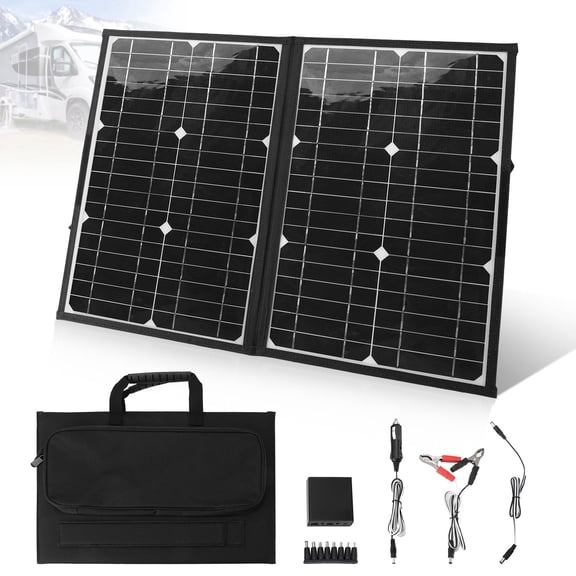 60W Portable Solar Panel Charger with USB C, USB A and DC 18V Outputs Foldable IP65 Waterproof Solar Panels with Adjustable Kickstand, Mini Charger for Phones, Power Bank, Camping, Hiking, Outdoor
