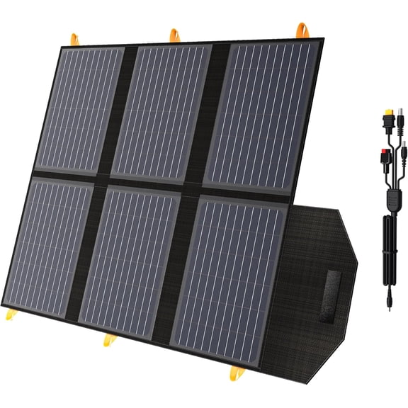 60W Portable Solar Panel for Power Station, 24% High Efficiency Foldable Charger with QC3.0 USB-A PD3.0 DC Output, IP67 Waterproof Panels Camping RV, Outage (Without Generator)