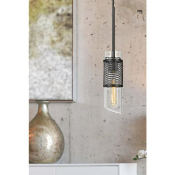 60W Savona Double Layer Glass Metal Mini Pendant With Mesh Metal Shade. (Edison Bulb Not Included), Black