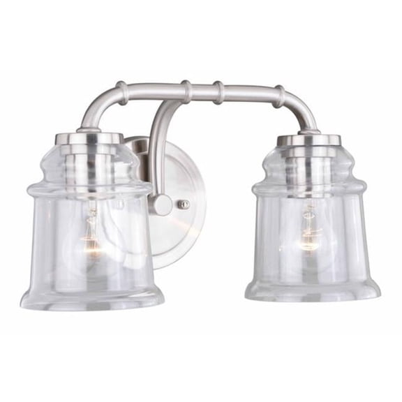 60W Toledo 2L Vanity Light Satin Nickel, Clear Blown Glass