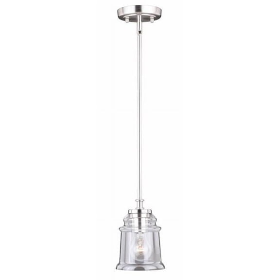 60W Toledo Mini Pendant Light Satin Nickel, Clear Blown Glass