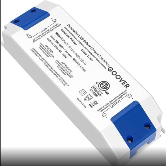 60W Triac Dimmable Driver Power Supply AC 120V to DC 12V Transformer Compatible with Lutron and Leviton Dimmers for LED Lighting, Class 2