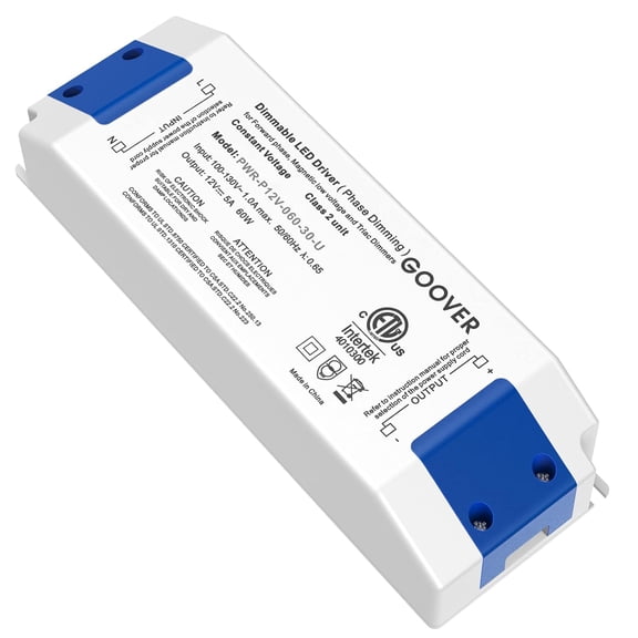 60W Triac Dimmable Driver, Power Supply, AC 120V to DC 12V Transformer, Compatible with Lutron and Leviton Dimmers, for LED Lighting, Class 2