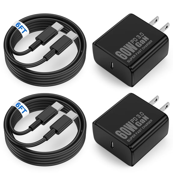 60W USB C Super Fast Charger Type C Android Phone Charger Fast Charging Block with 6FT USB-C to USB-C Cord Compatible with Samsung Galaxy S26 Ultra/S26/S26+/S25/S25+/S24/S23+/S22,Black