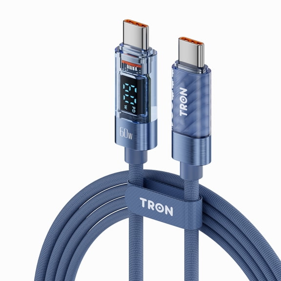 TRON 60W USB-C to USB-C Cable 5FT, Transparent Braided Nylon Fast Charging Cord with PD Power Delivery and 480Mbps Data Transfer for iPhone 16 15, Android Phones, Tablets, Laptops and More