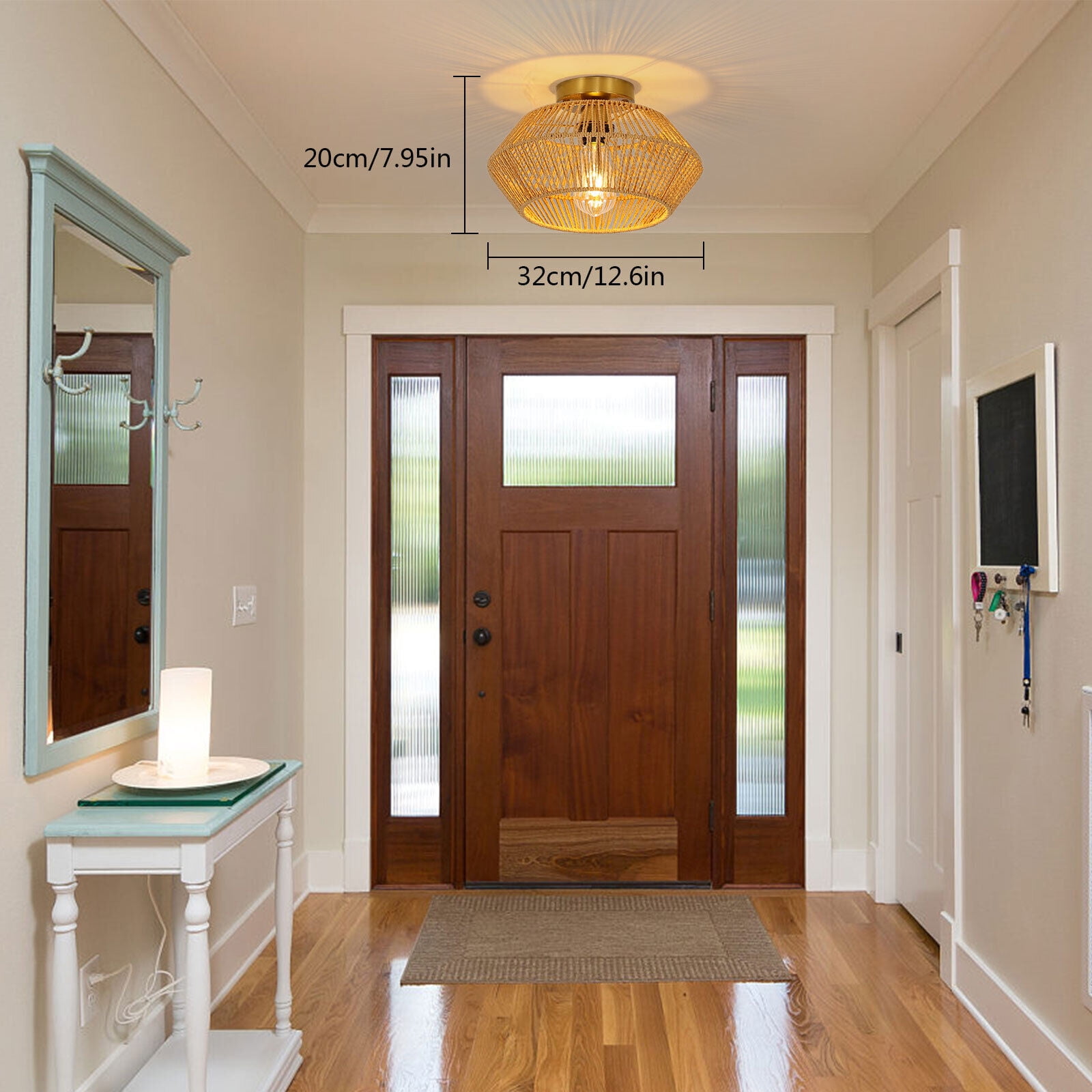 60W Woven Rattan Ceiling Light Chandelier Gold Kitchen Island Light Fixture