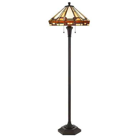 60W X 2 Tiffany Table Lamp With Pull Chain Switch With Metal And Resin Lamp Body