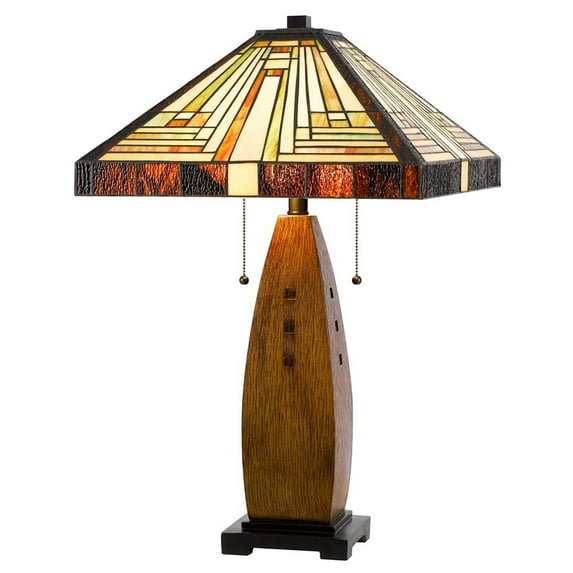 60W X 2 Tiffany Table Lamp With Pull Chain Switch With Resin Lamp Body