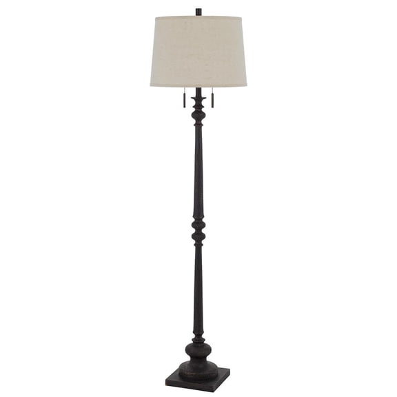 60W X 2 Torrington Resin Floor Lamp With Pull Chain Switch And Hardback Linen Shade