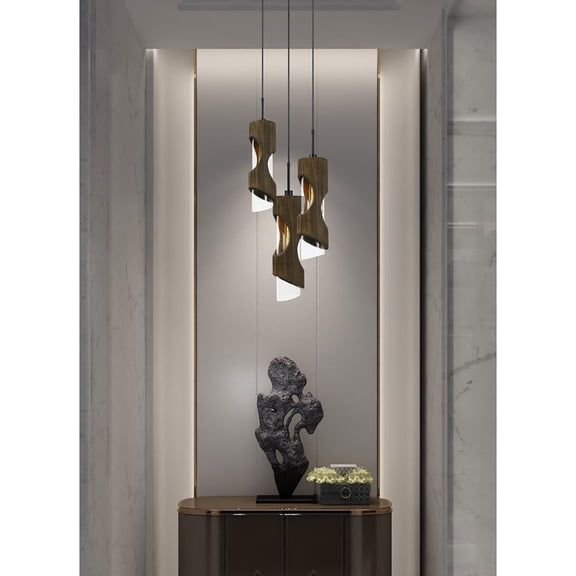 60W X 3 Zamora 3 Light Wood Pendant With Clear Glass Shade (Edison Bulbs Not Included)