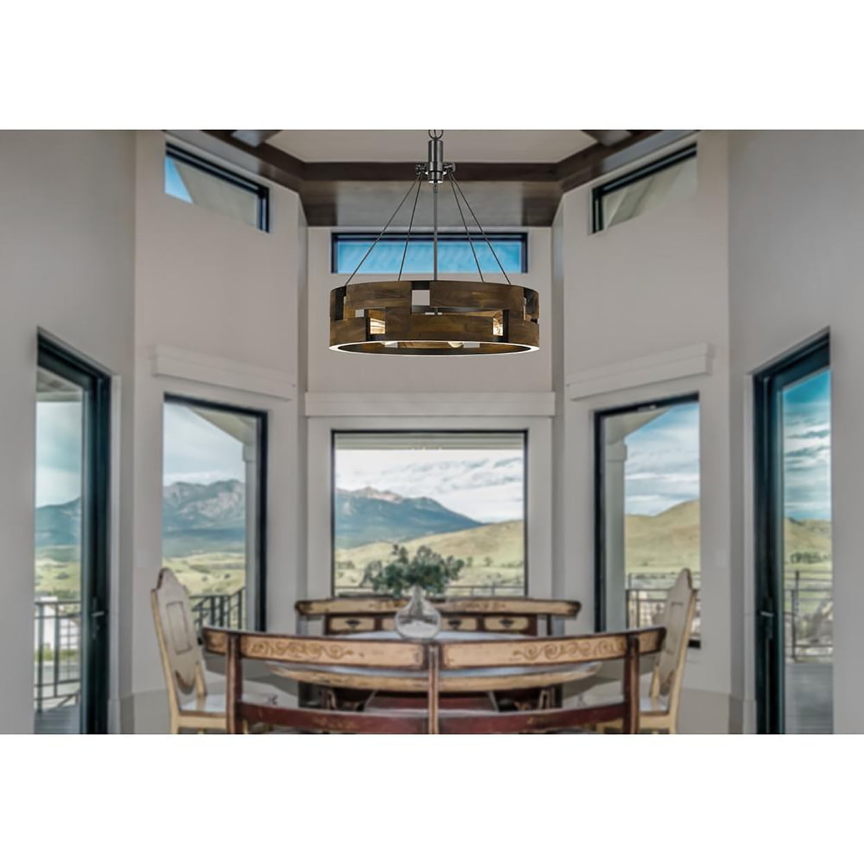 Bradford 26" Smoky Wood and Metal Drum Chandelier