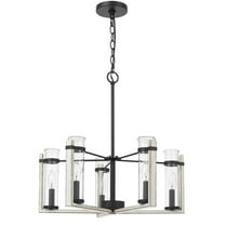 60Wx 5 Olivette Metal Chandelier With Glass Shade, White Washed