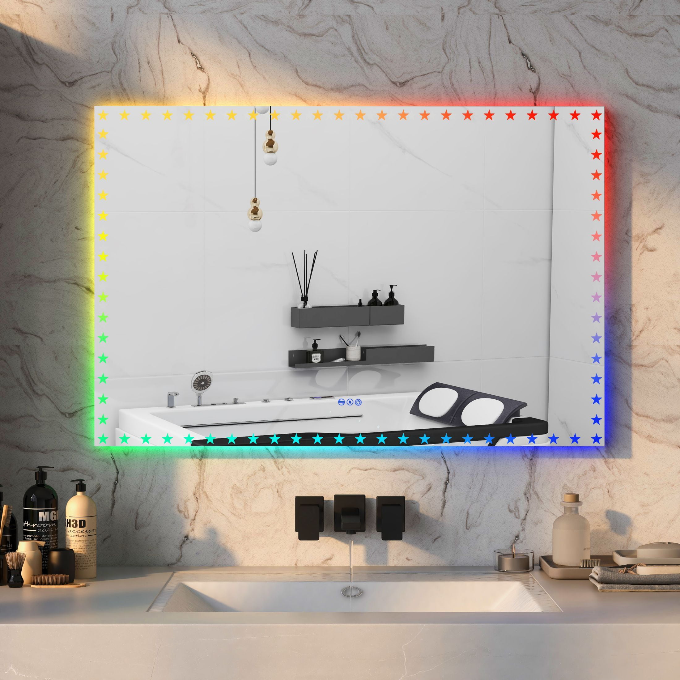 60X40 Inch Led Bathroom Mirror With Lights Backlit Rgb Color Changing ...