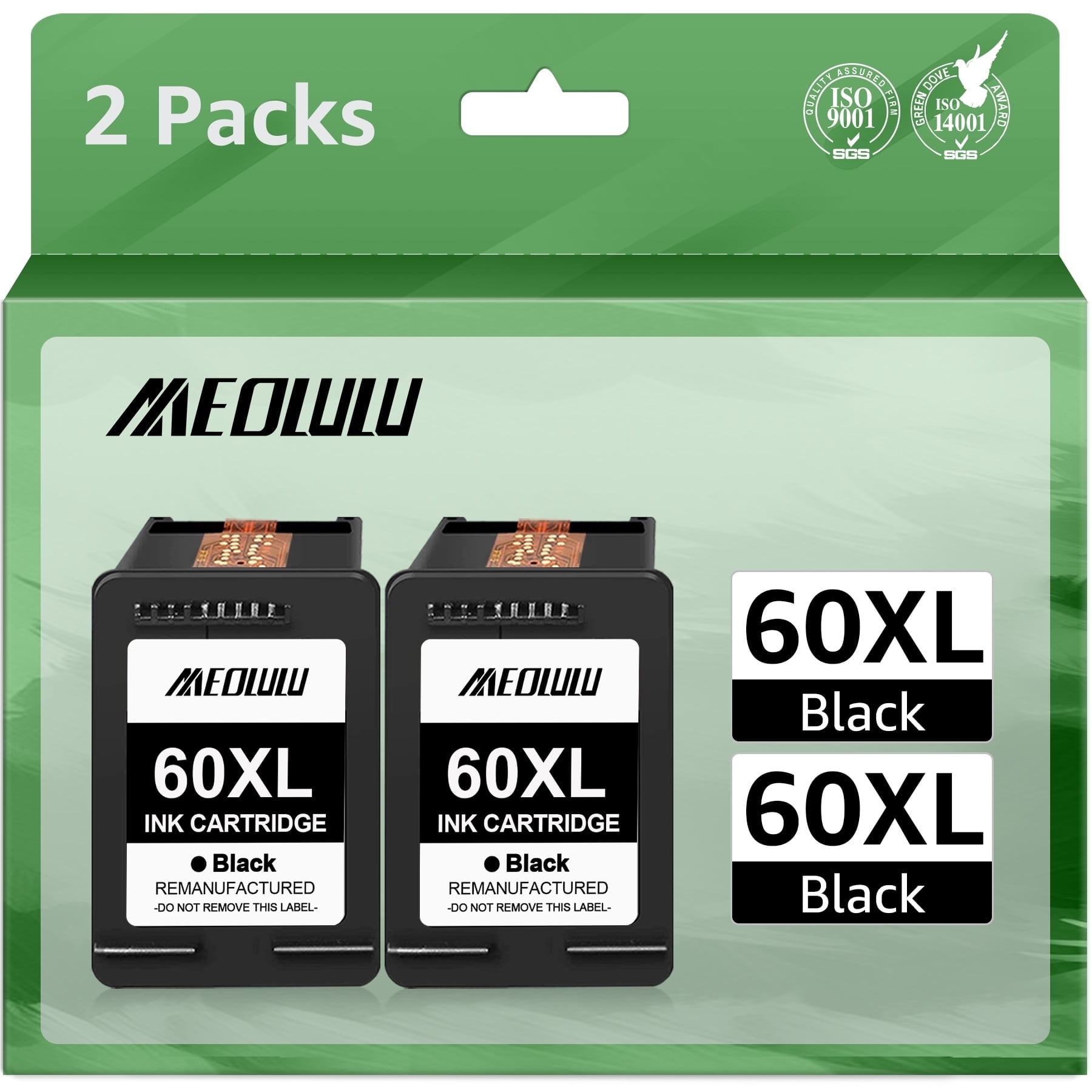 60XL Black Ink Cartridges Compatible for HP 60 XL Ink Work with HP PhotoSmart C4780 C4680 C4795 D110 D110a Deskjet F4480 F4440 F2430 Envy 110 120 111 Printer (2 Pack)