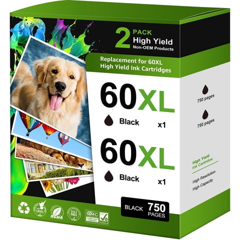 60XL Ink Cartridge (2BK) Compatible with 60 Black Ink Cartridge  60 Ink Cartridge Envy 110 120