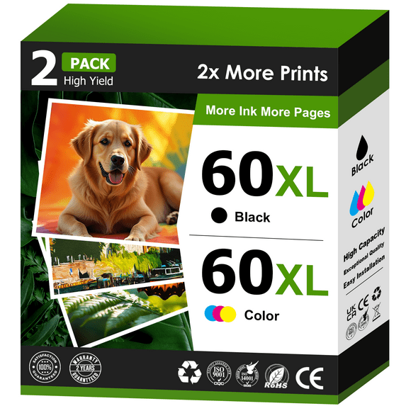 60XL Ink Compatible for HP 60 Ink Cartridge Combo Pack for HP Printer Ink 60 (Black, Tri-Color)