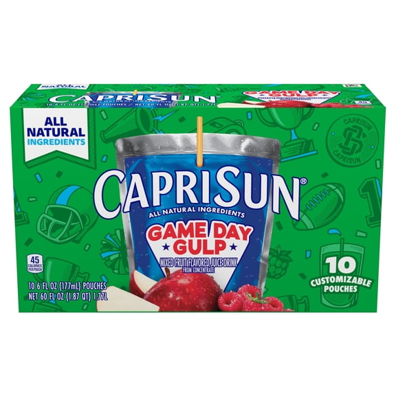 Capri Sun Game Day Gulp Juice Drink Blend Juice Boxes, 10 Pouches, For School Lunches and Tailgates, All Natural Ingredients, 6 oz