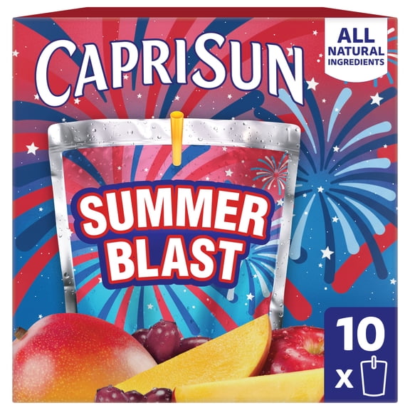 Capri Sun Summer Blast Passion Fruit Mango flavored Juice Drink Blend, from concentrate with other natural flavor, 10 Count Box, 6 fl oz Pouches