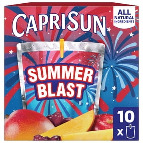 Capri Sun Summer Blast Passion Fruit Mango flavored Juice Drink Blend, from concentrate with other natural flavor, 10 Count Box, 6 fl oz Pouches