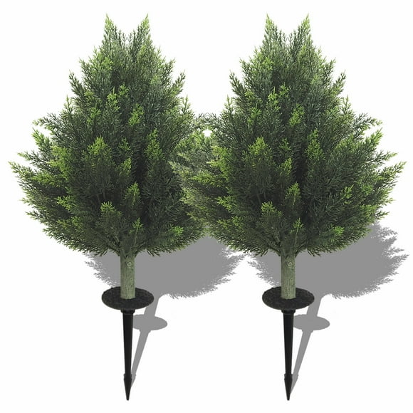 60cm Artificial Cypress Topiary Tree, Outdoor Articial Cypress Tree With Spike, Indoor Realistic Faux Bushes Plants For Home Living Room Outside Front Porch Decor.(set Of 2)