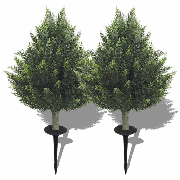 60cm Artificial Cypress Topiary Tree, Outdoor Articial Cypress Tree With Spike, Indoor Realistic Faux Bushes Plants For Home Living Room Outside Front Porch Decor.(set Of 2)