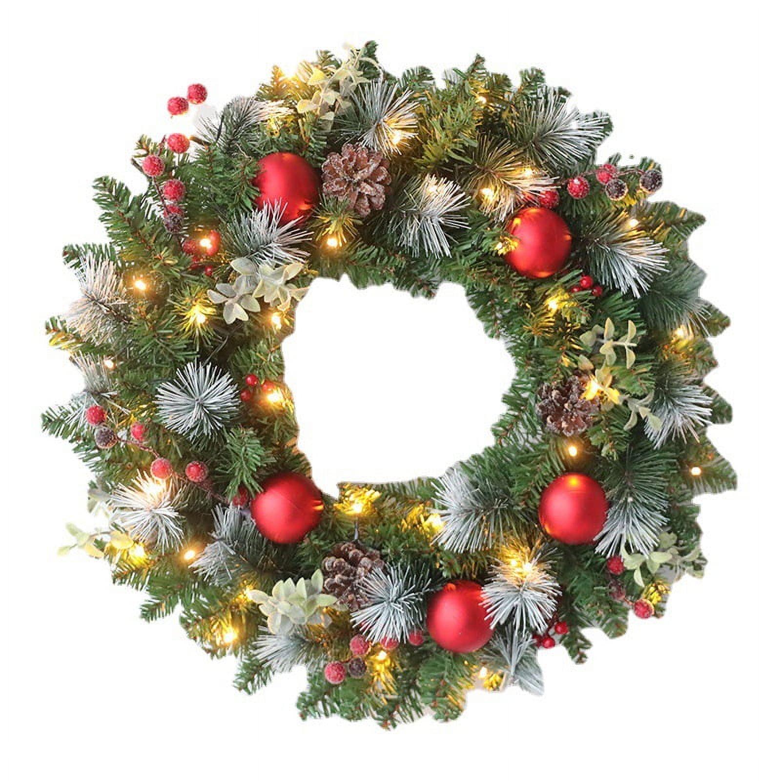 60cm Christmas Wreath with LED Lights, 20Inch PreLit Artificial Christmas Wreath Decoration