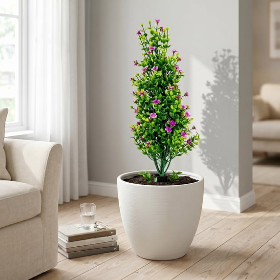 60cm Faux Flowering Tree Artificial Shrub Potted Plant for Garden Home Decor,Purple