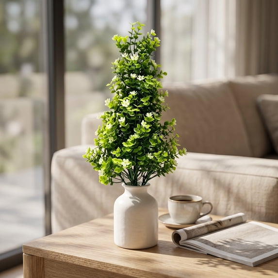 60cm Faux Flowering Tree Artificial Shrub Potted Plant for Garden Home Decor,White